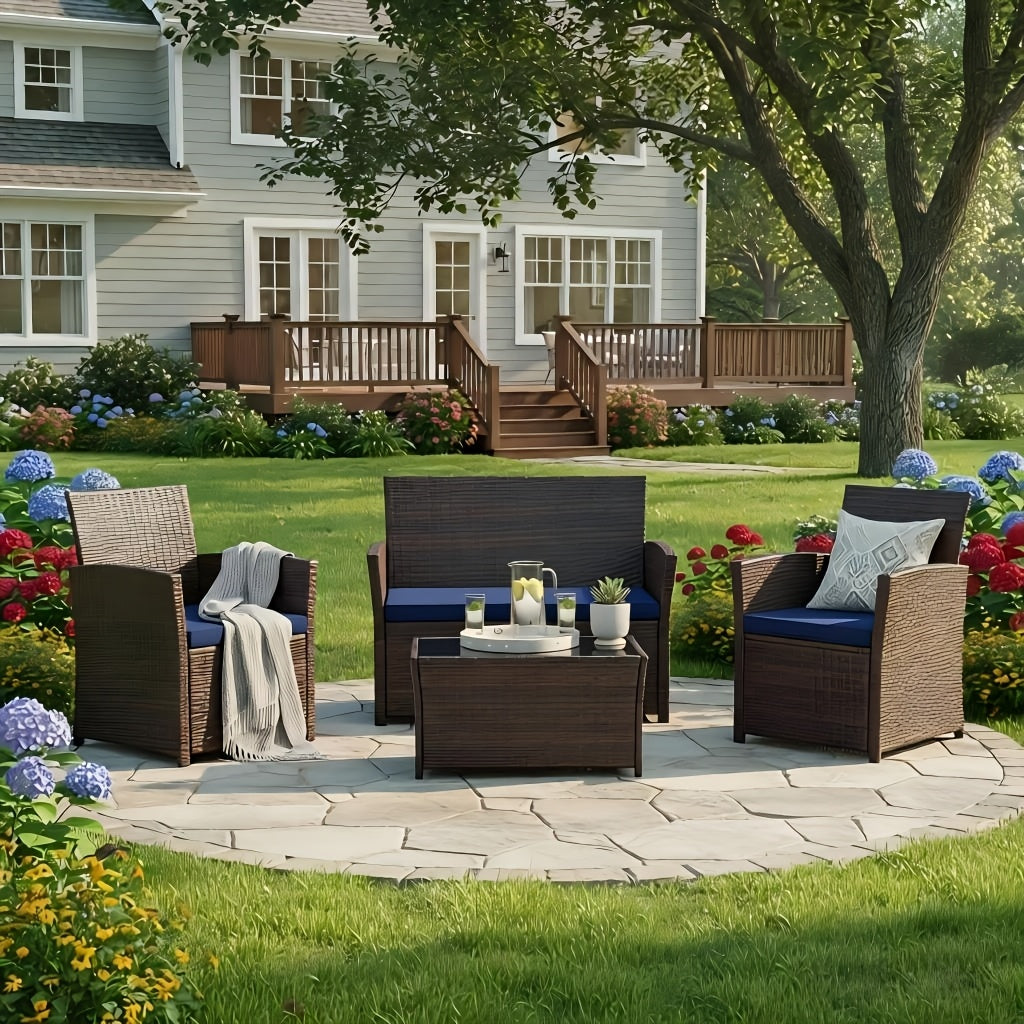 4pcs Rattan Sofa Set | Outdoor Furniture Conversation Set