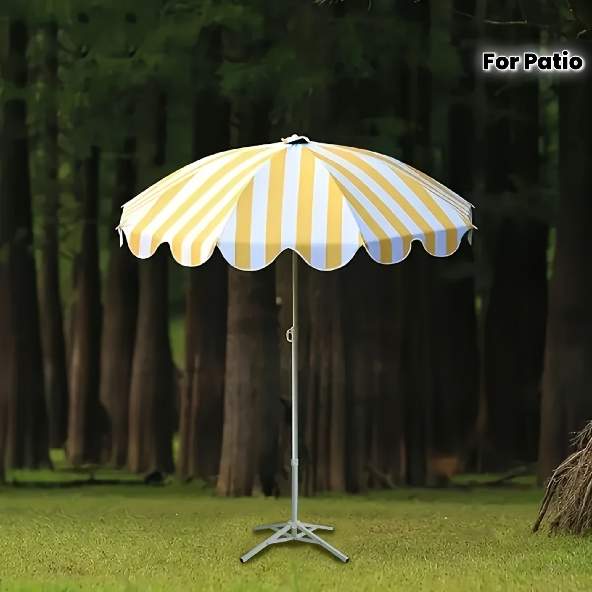 1 Portable Yellow and White Striped Sun Umbrella\u002FWindproof