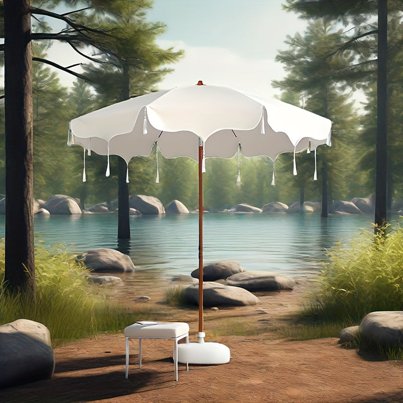 1pc Bohemian Style Tassel Umbrella with Metal Frame & Thick Fabric Canopy