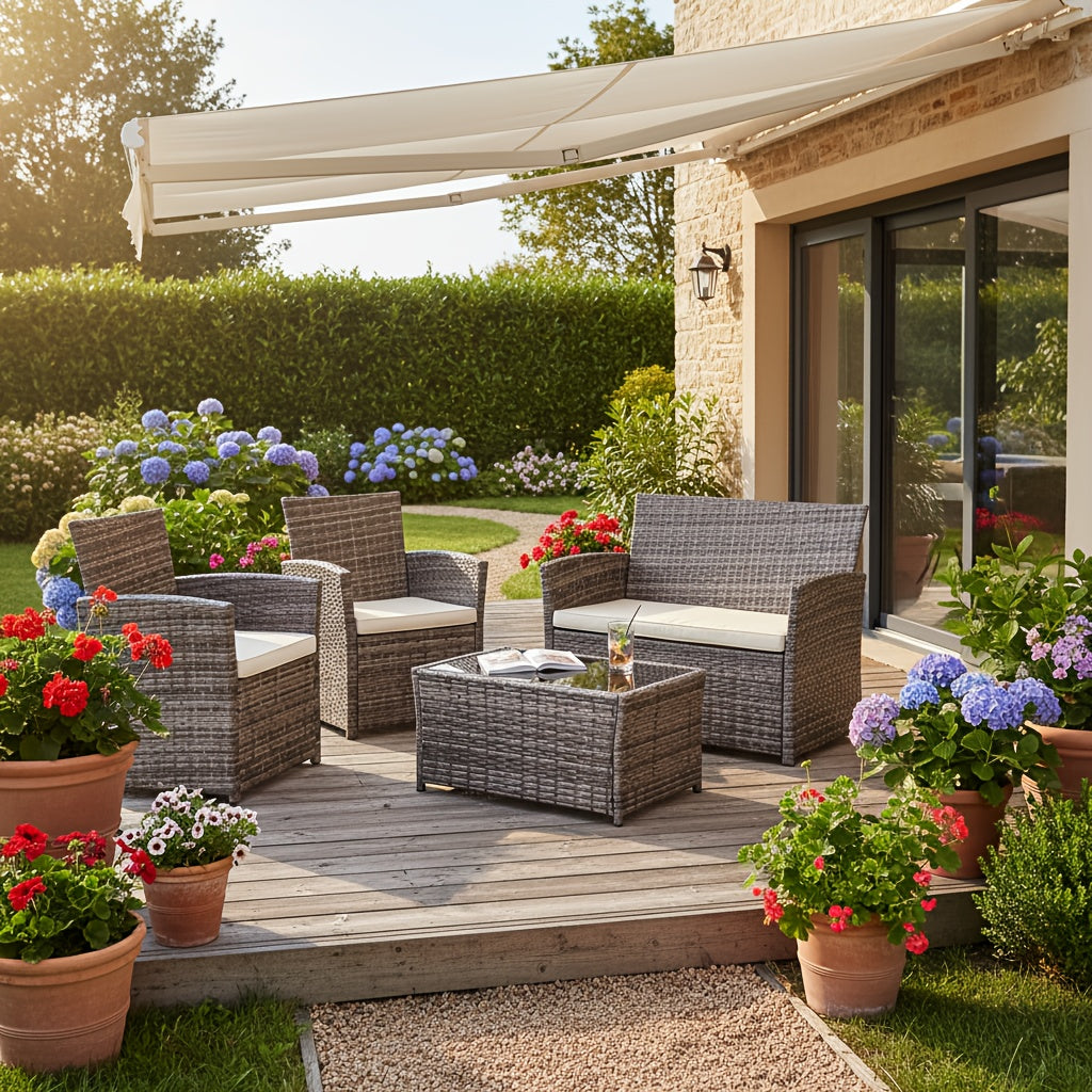 4pcs Rattan Sofa Set | Outdoor Furniture Conversation Set