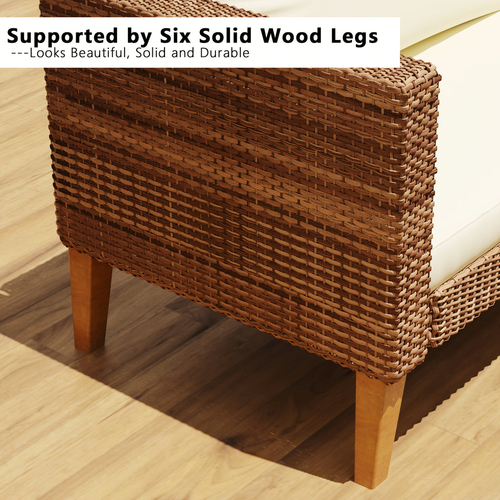 Outdoor Couch, All Weather Patio Sofa with Acacia Wood Legs