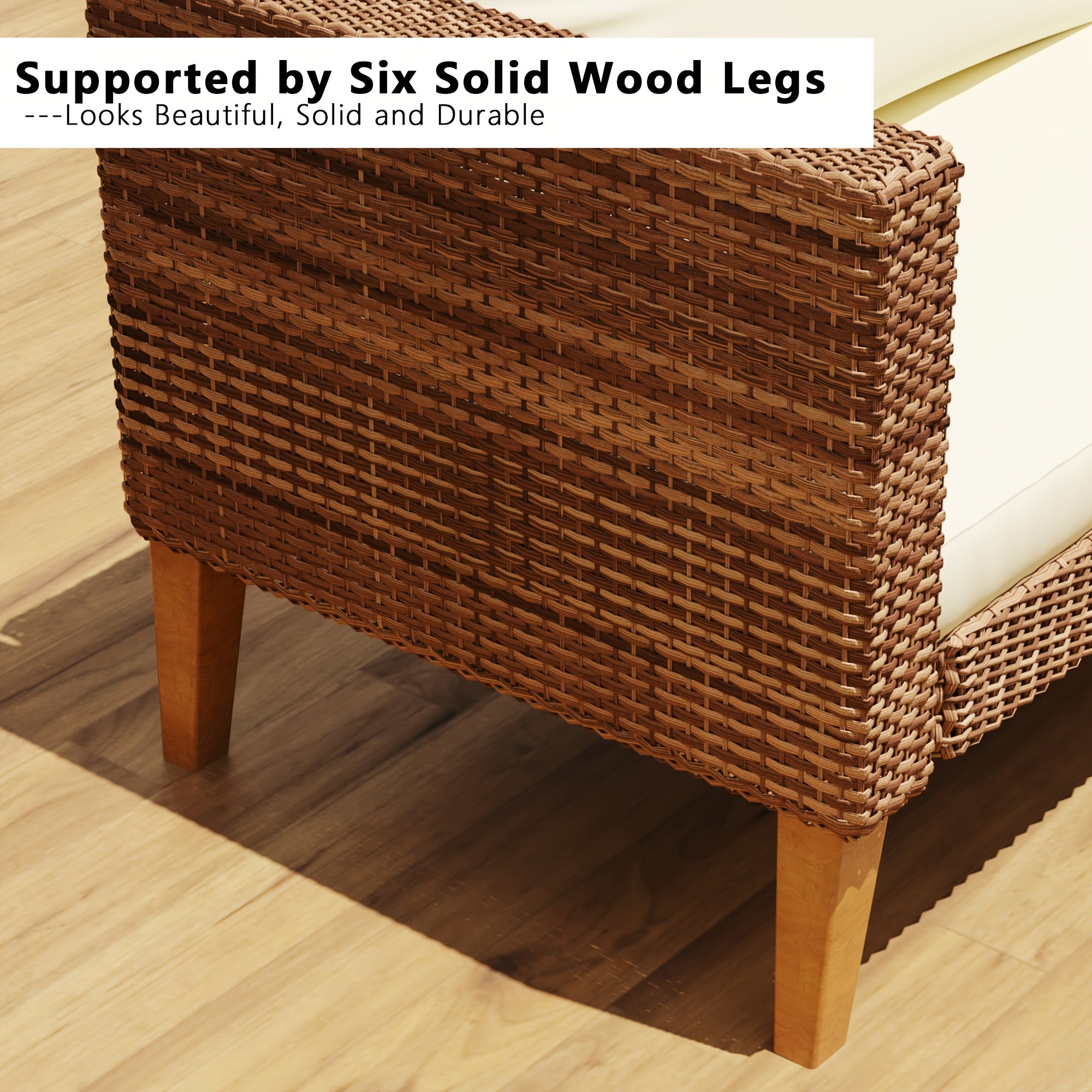 Outdoor Couch, All Weather Patio Sofa with Acacia Wood Legs