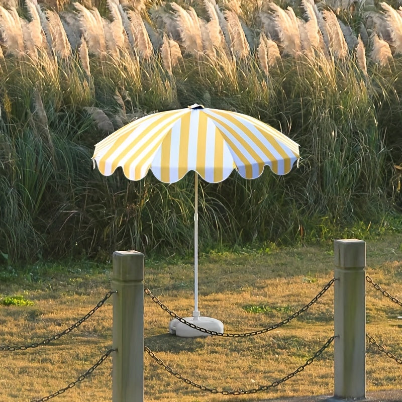 1 Portable Yellow and White Striped Sun Umbrella\u002FWindproof