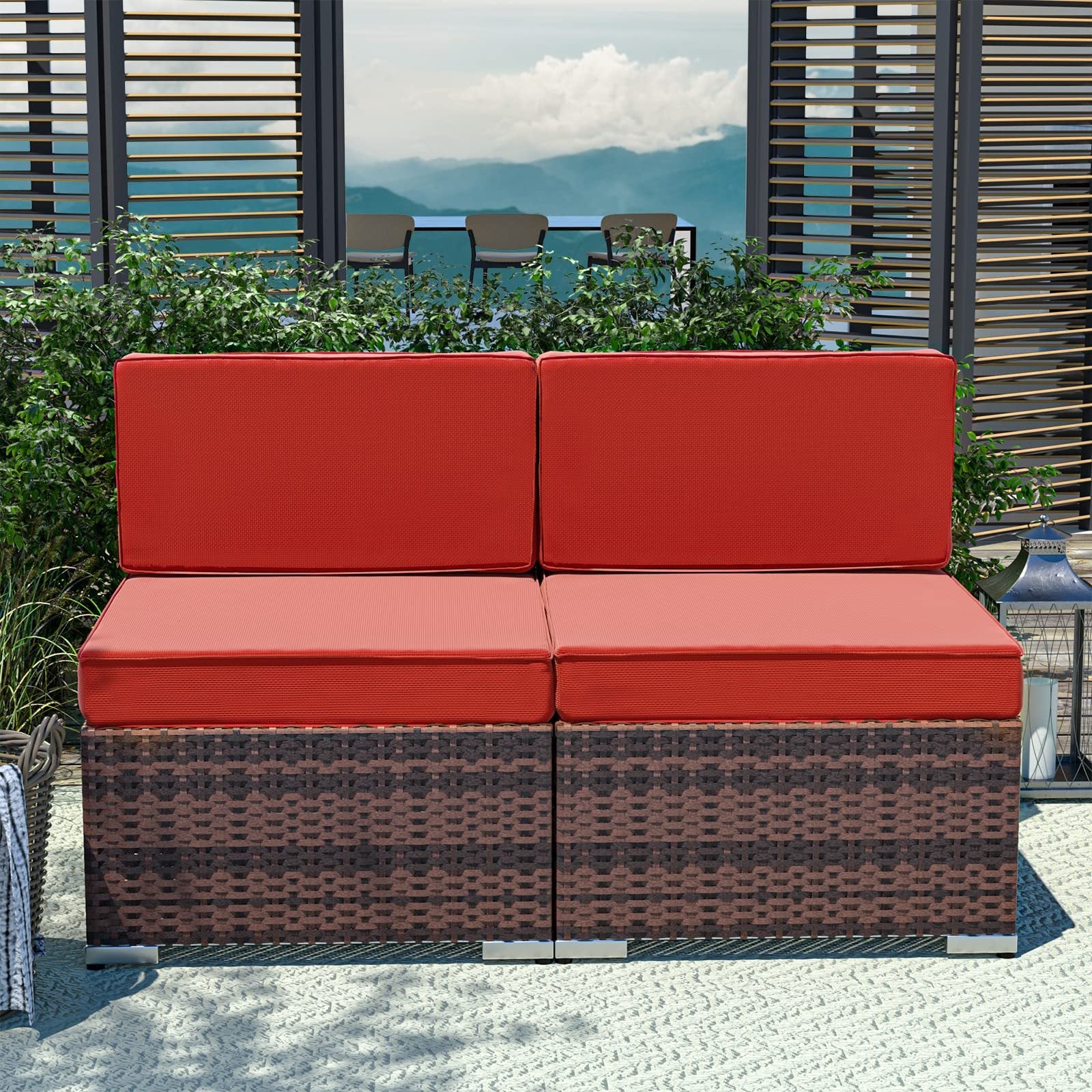 YOUDENOVA 5pcs Outdoor Sectional Sofa with Tea Table and Ottoman