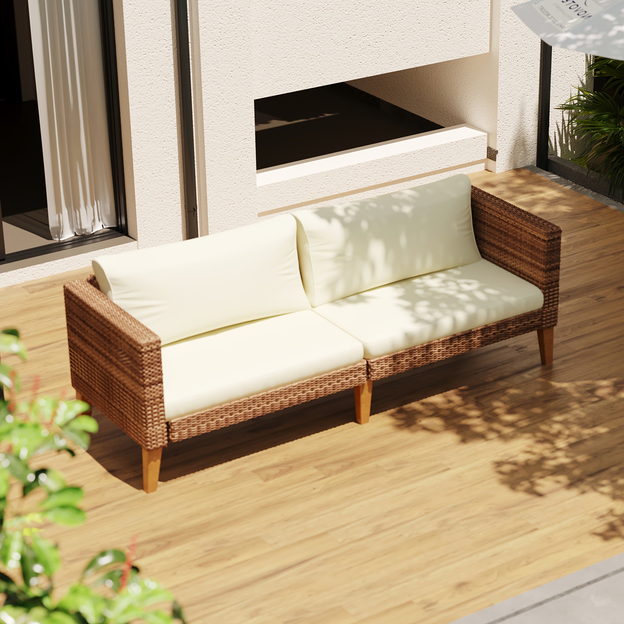 Outdoor Couch, All Weather Patio Sofa with Acacia Wood Legs