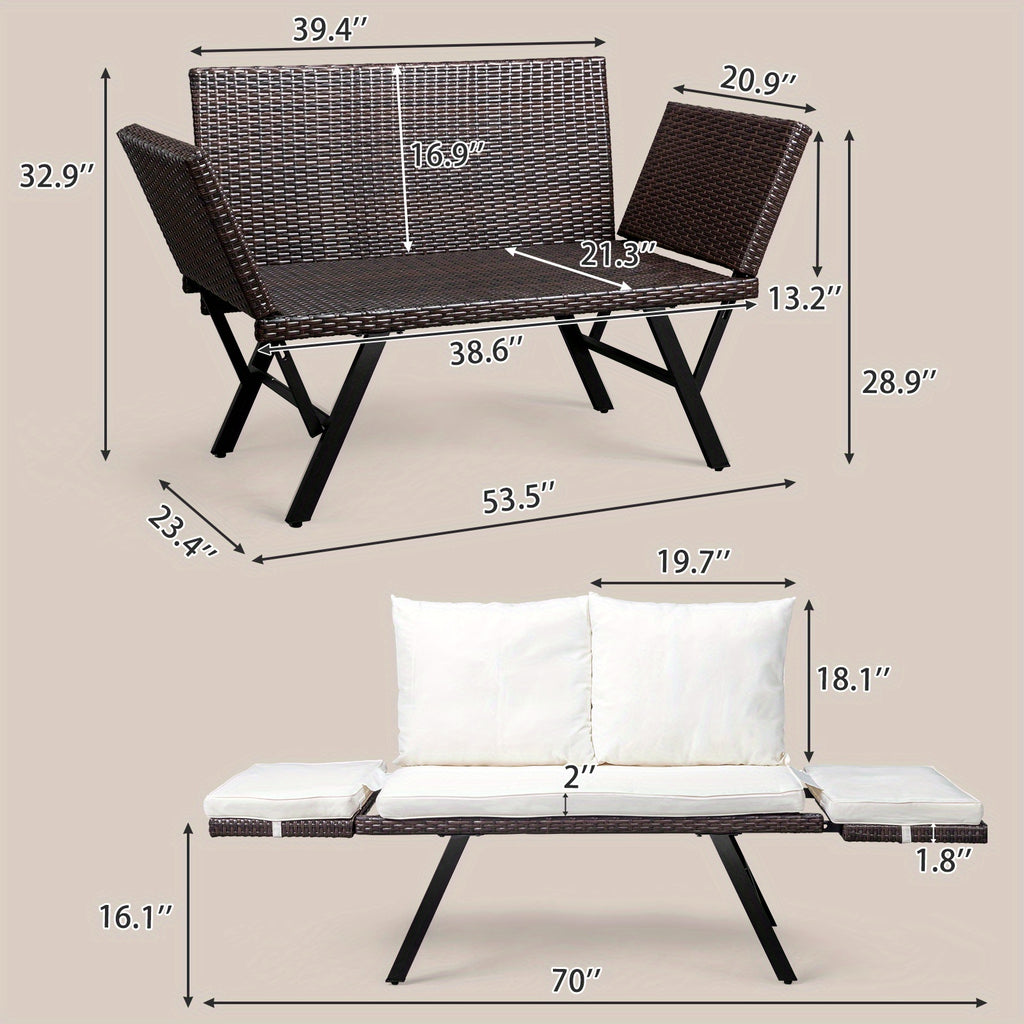 Extendable Dual Purpose Two Color Rattan Ottoman Sofa Brown