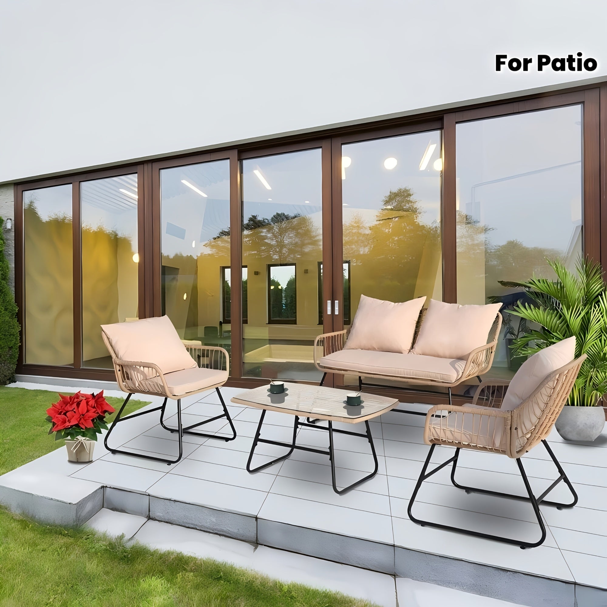 Patio Conversation Sofa Set with Table & Cushions Porch Furniture for Deck Balcony Backyard