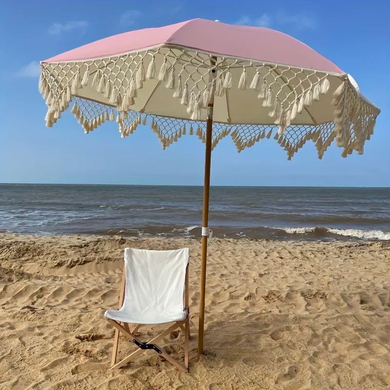 1 Bohemian Style Outdoor Sun Umbrella - Adjustable Height & Tilt Angle