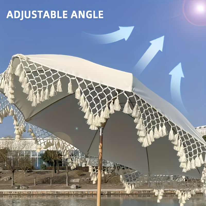 1 Bohemian Style Outdoor Sun Umbrella - Adjustable Height & Tilt Angle