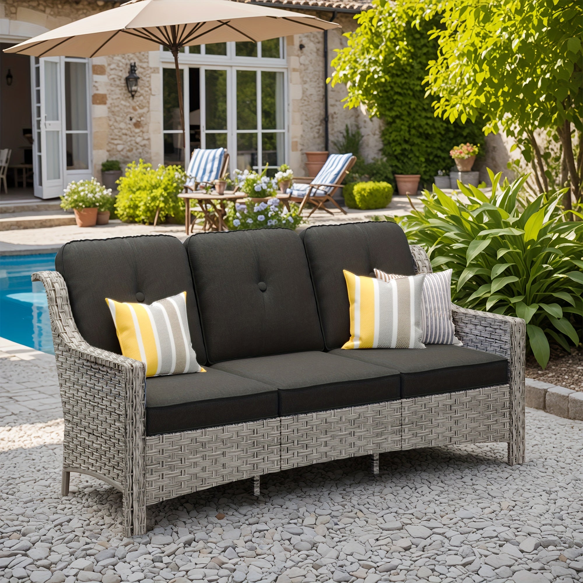 Premium PE Wicker & Steel Outdoor Patio Furniture Set with UV-Resistant Cushions