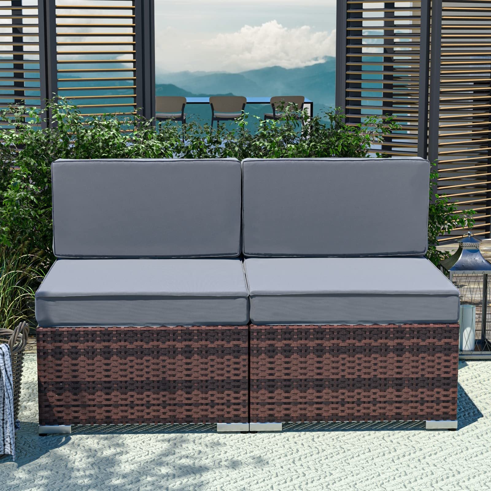 YOUDENOVA 5pcs Outdoor Sectional Sofa with Tea Table and Ottoman