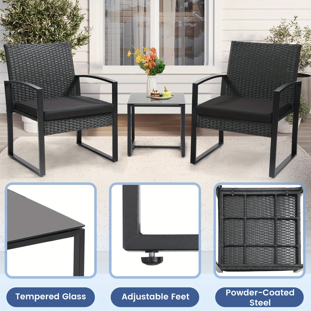 3pcs Outdoor Patio Furniture Set, 2 Waterproof Chairs And 1 Table Bistro Furniture Set