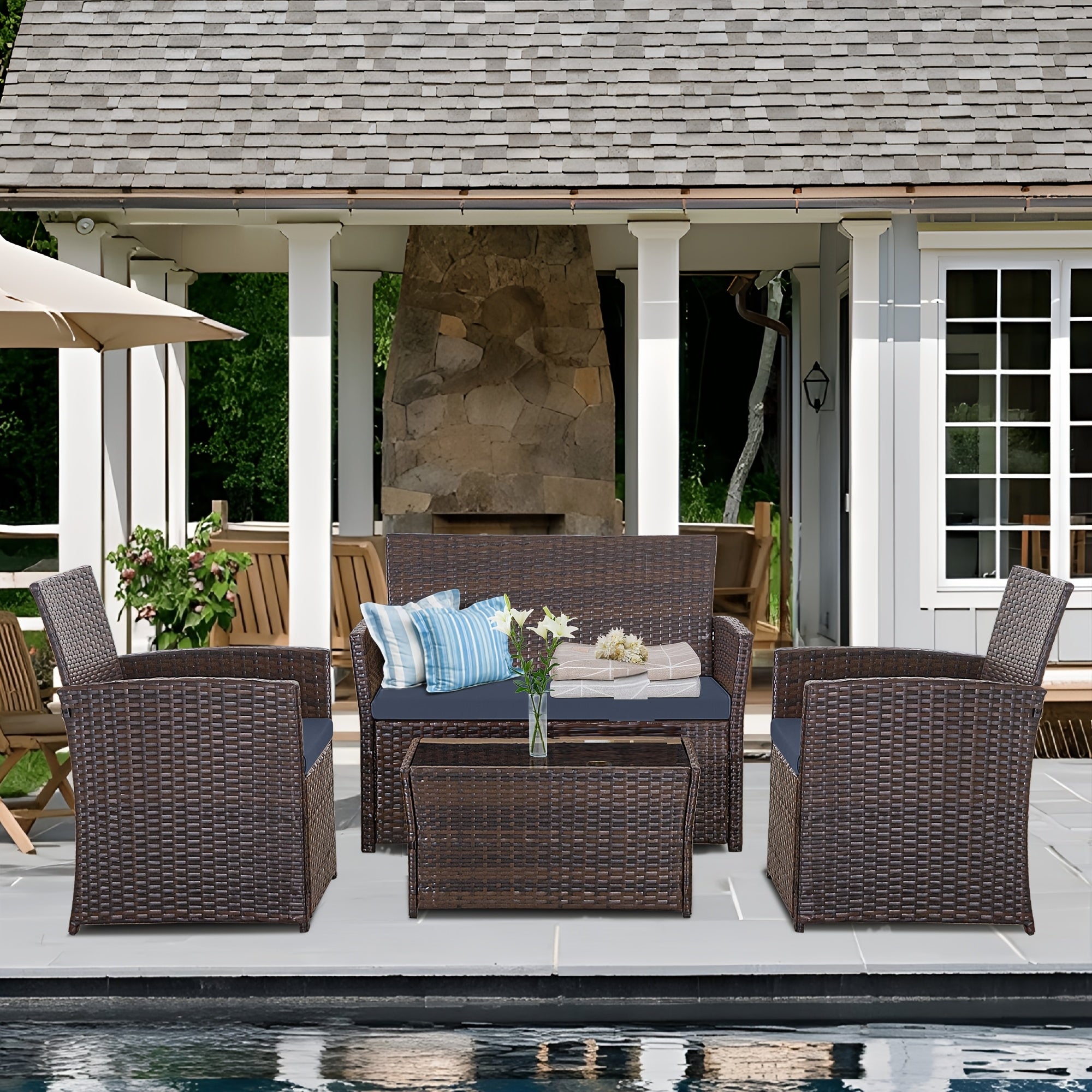 4pcs Rattan Sofa Set | Outdoor Furniture Conversation Set