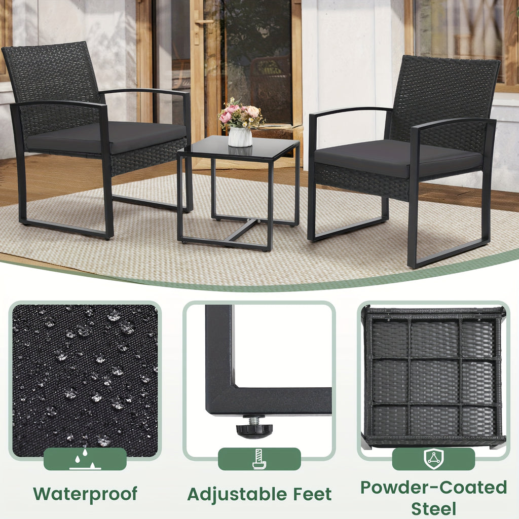 Outdoor Patio Furniture Set, Wicker for 3 People Conversation Set Includes 2 Waterproof Chairs