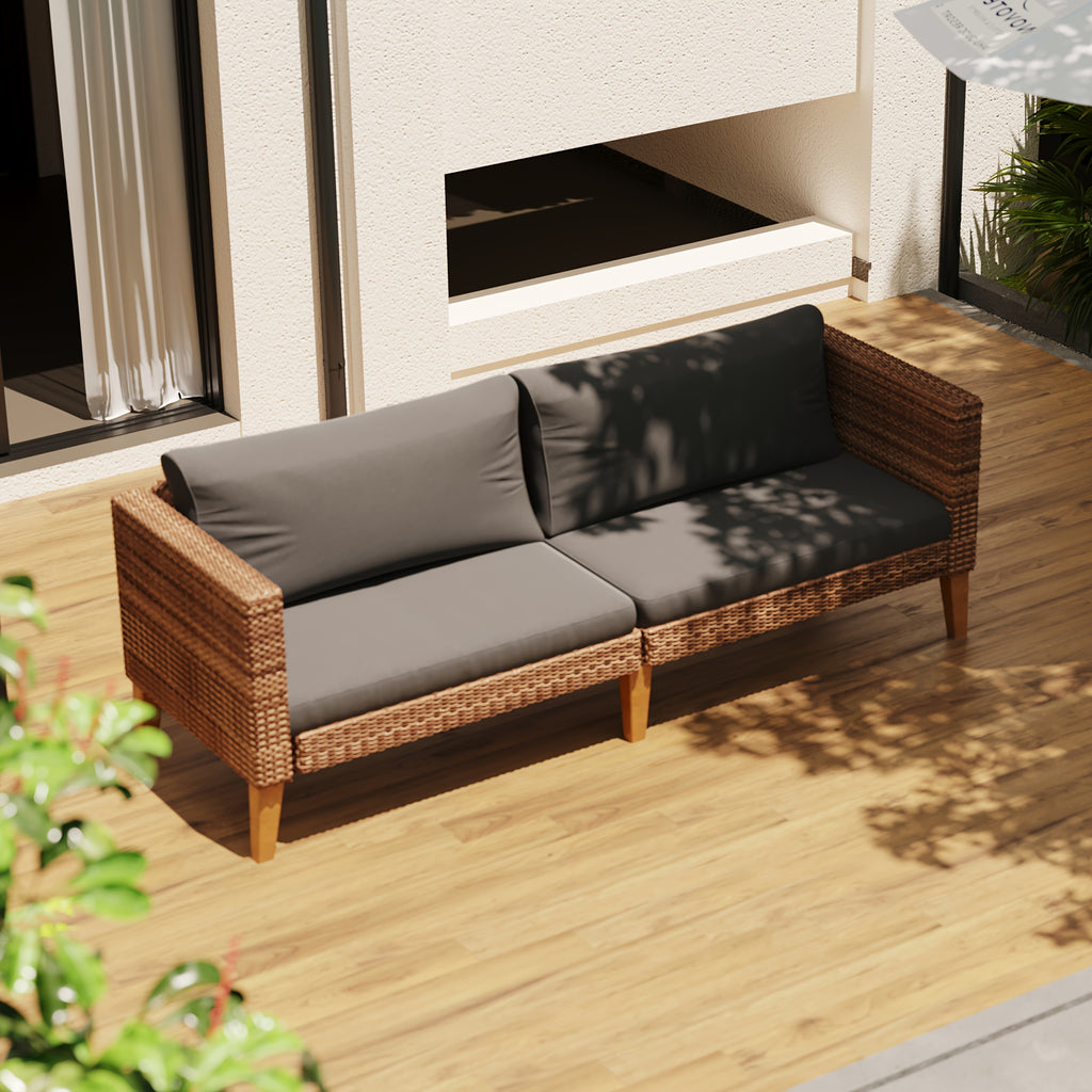 Outdoor Couch, All Weather Patio Sofa with Acacia Wood Legs