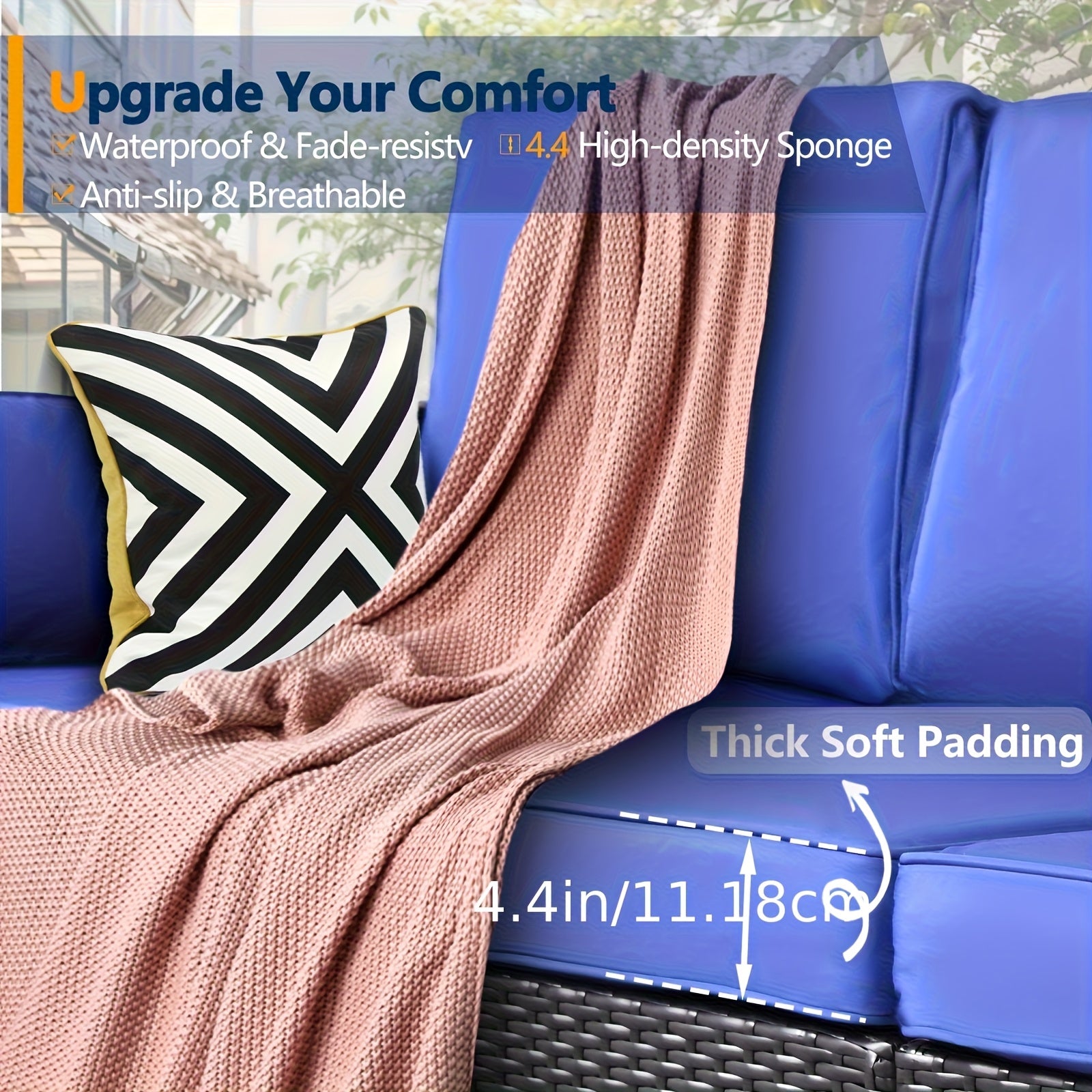 3pcs Patio Furniture Set, All-Weather Wicker Outdoor Sofa with Cushions