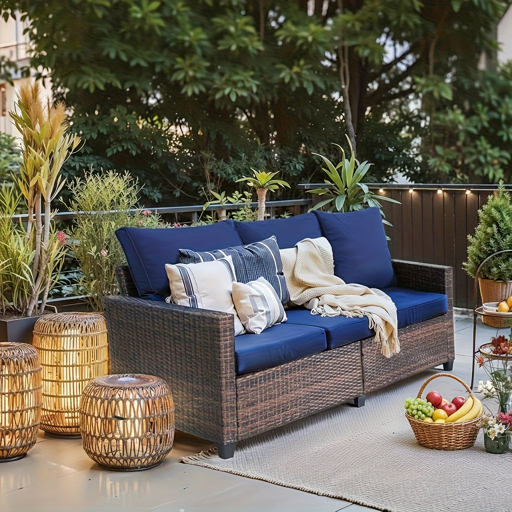3pcs Patio Furniture Set, All-Weather Wicker Outdoor Sofa with Cushions