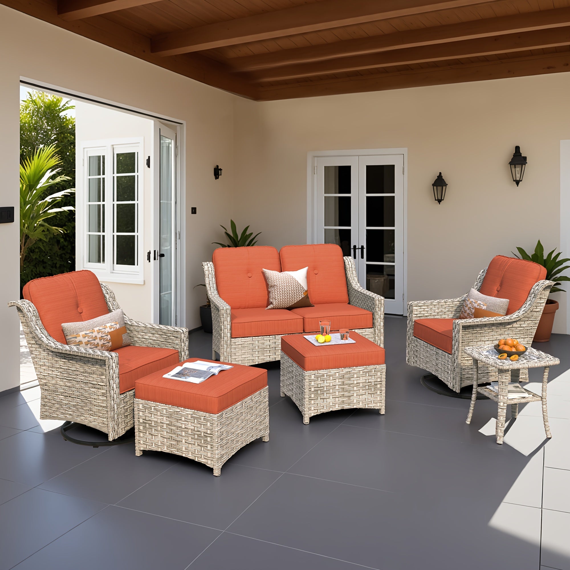 Premium PE Wicker & Steel Outdoor Patio Furniture Set with UV-Resistant Cushions