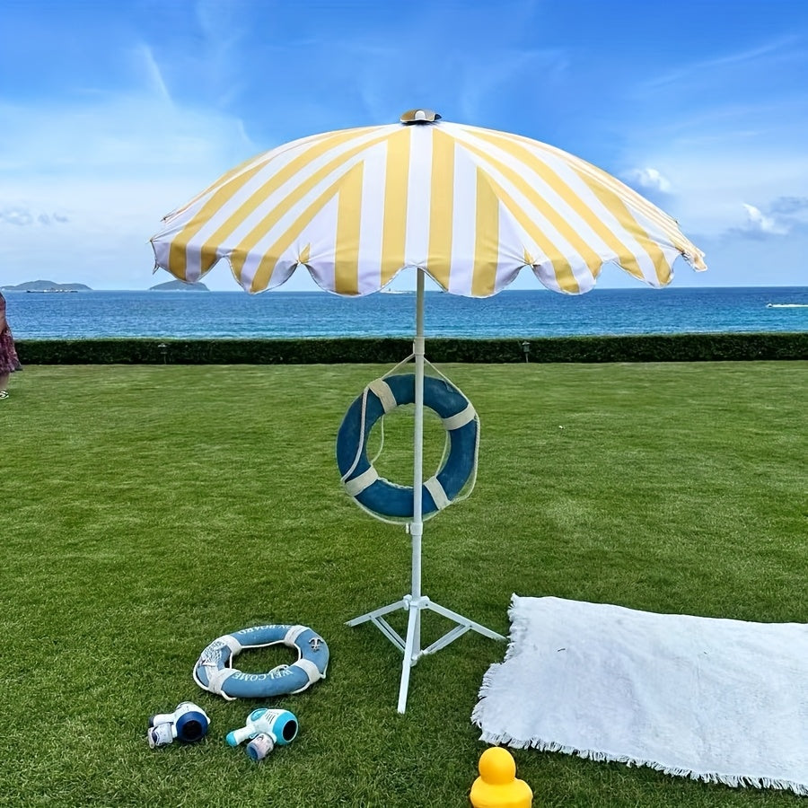 1 Portable Yellow and White Striped Sun Umbrella\u002FWindproof