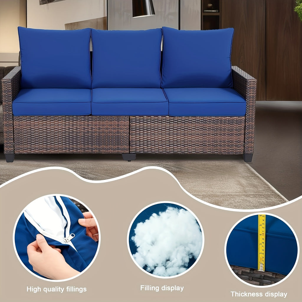 3pcs Patio Furniture Set, All-Weather Wicker Outdoor Sofa with Cushions