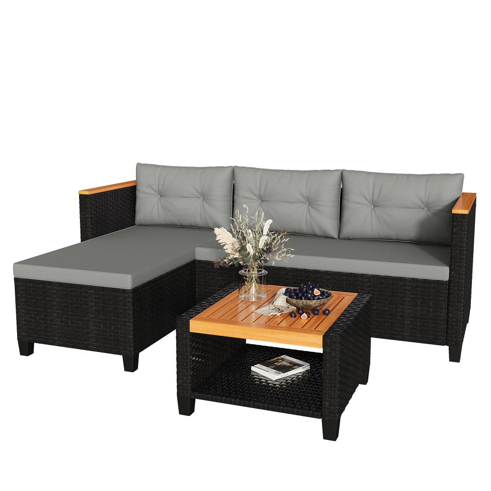 RoyalCraft 3pcs Outdoor Patio Furniture Set - L-Shaped Sectional with Storage Table & Cushions