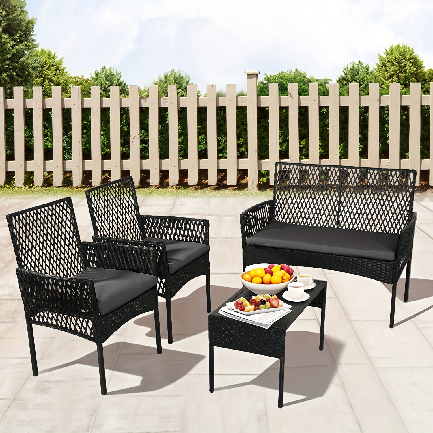 4pcs Outdoor Patio Furniture Set with Cushions & Coffee Table