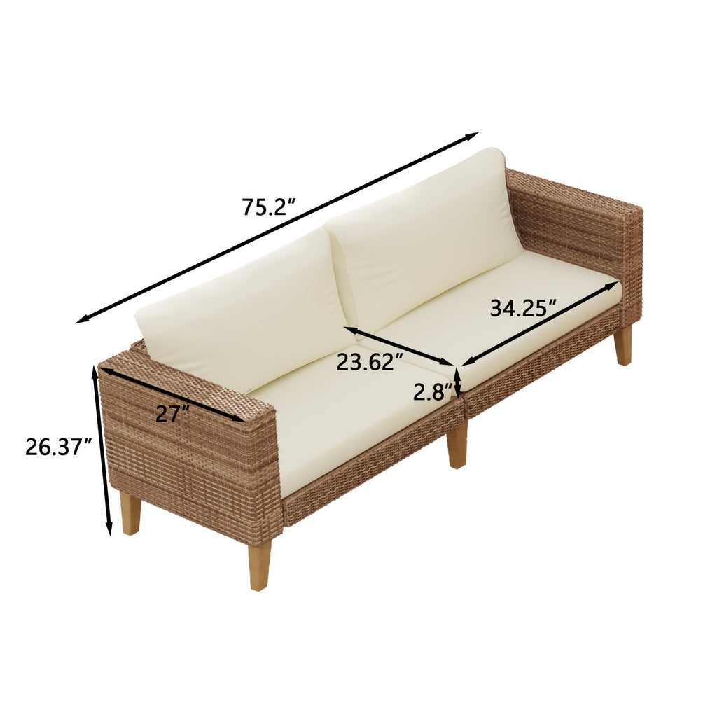 Outdoor Couch, All Weather Patio Sofa with Acacia Wood Legs