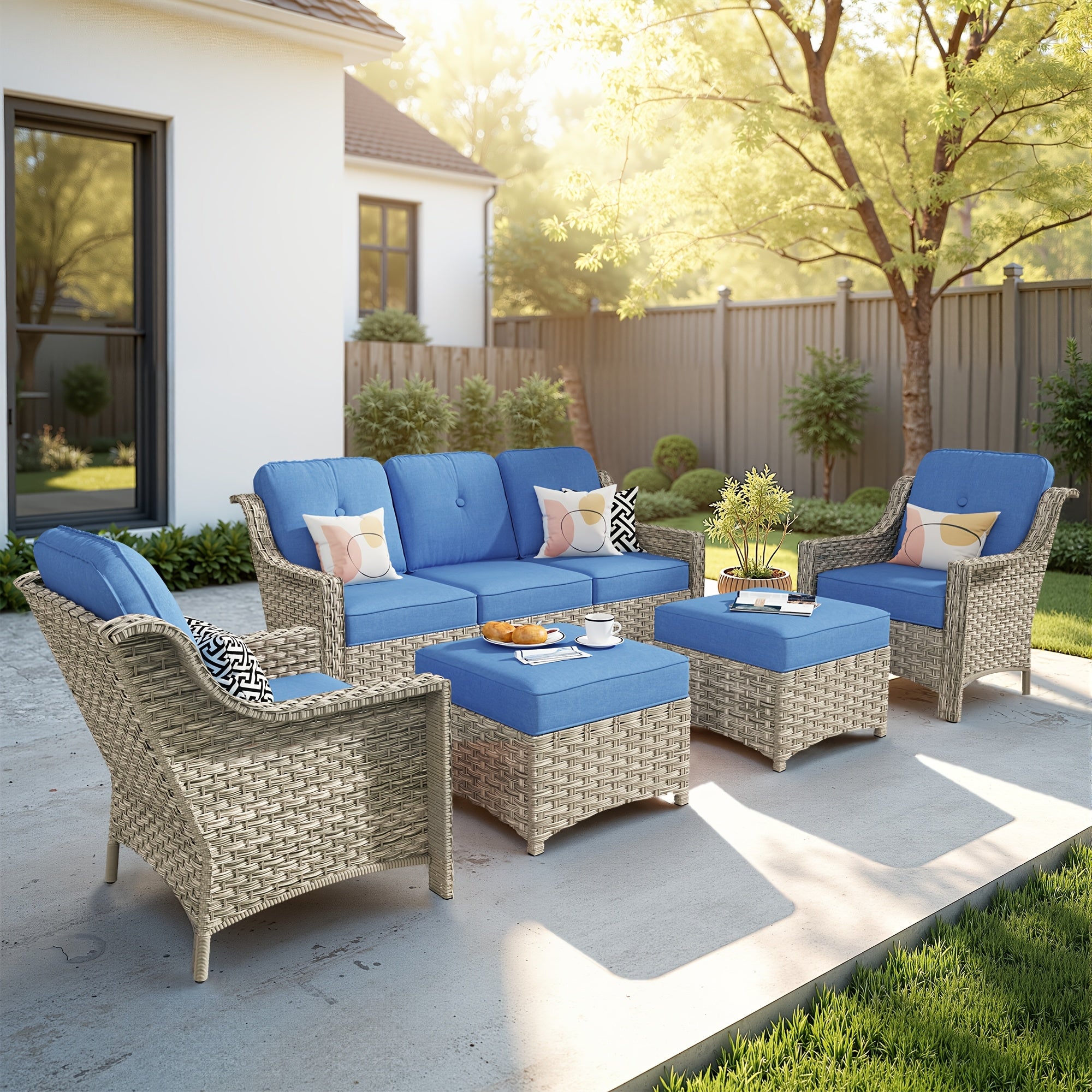 Premium PE Wicker & Steel Outdoor Patio Furniture Set with UV-Resistant Cushions