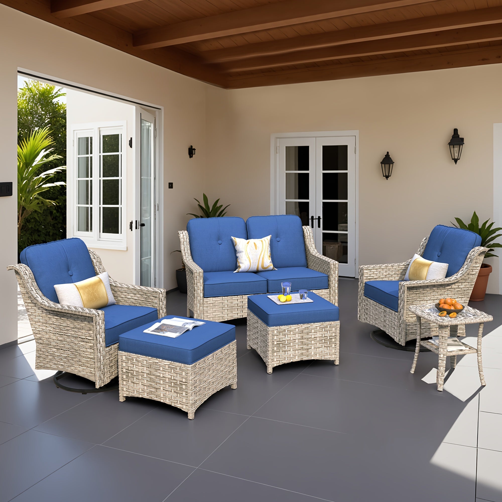 Premium PE Wicker & Steel Outdoor Patio Furniture Set with UV-Resistant Cushions