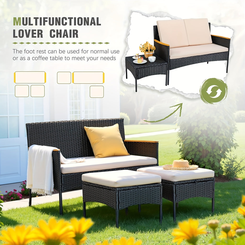 3pcs Outdoor Patio Furniture Set with Cushions - All-Weather Rattan Sofa