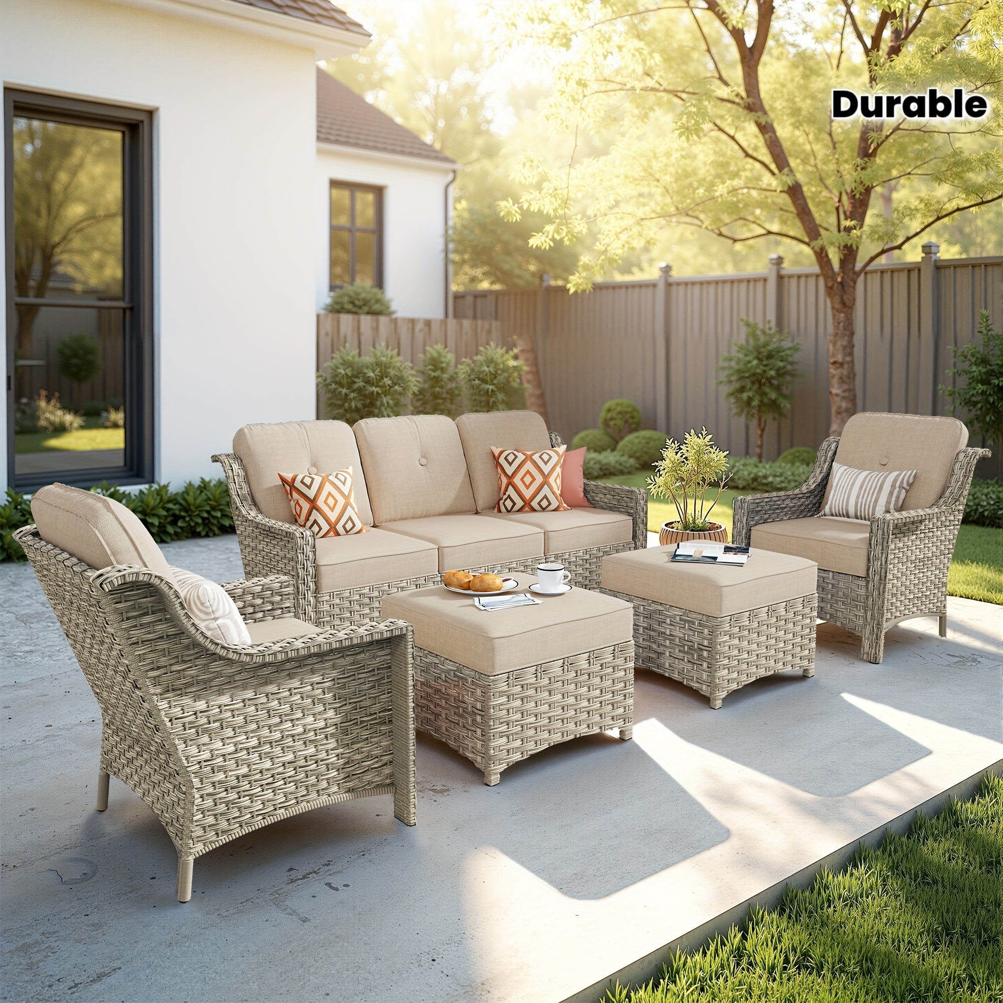 Premium PE Wicker & Steel Outdoor Patio Furniture Set with UV-Resistant Cushions