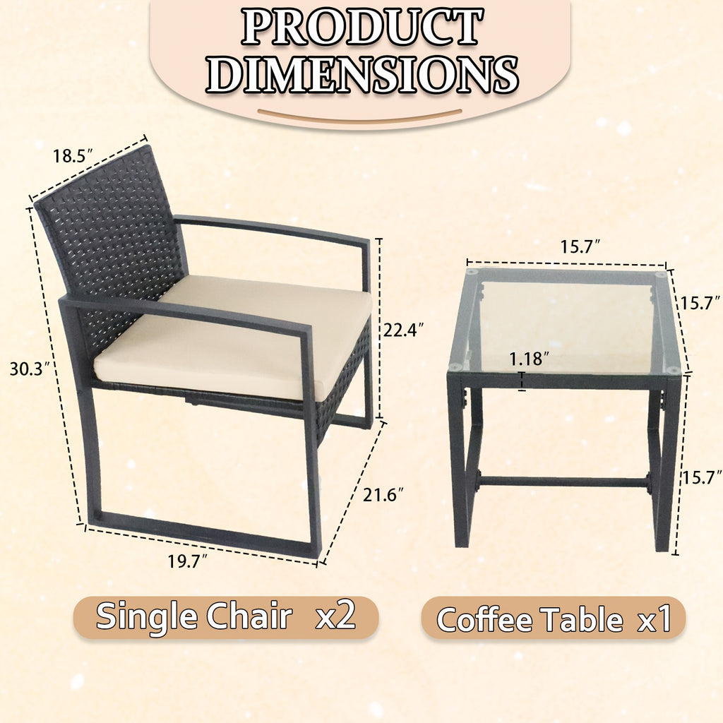 Outdoor Rattan Furniture Set Consisting of Three Pieces, Featuring Two Cushioned Chairs