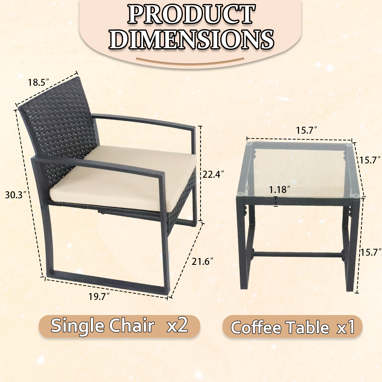 Outdoor Rattan Furniture Set Consisting of Three Pieces, Featuring Two Cushioned Chairs