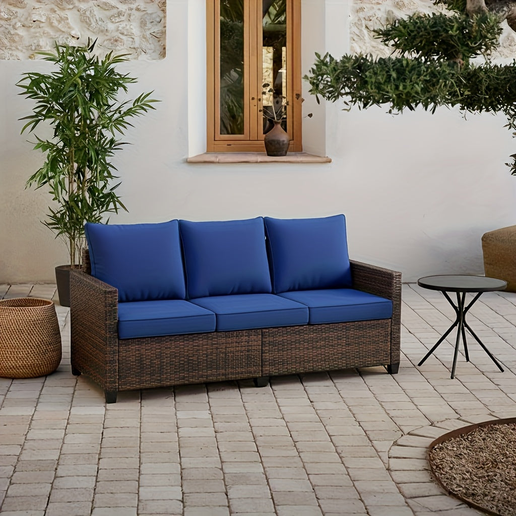3pcs Patio Furniture Set, All-Weather Wicker Outdoor Sofa with Cushions