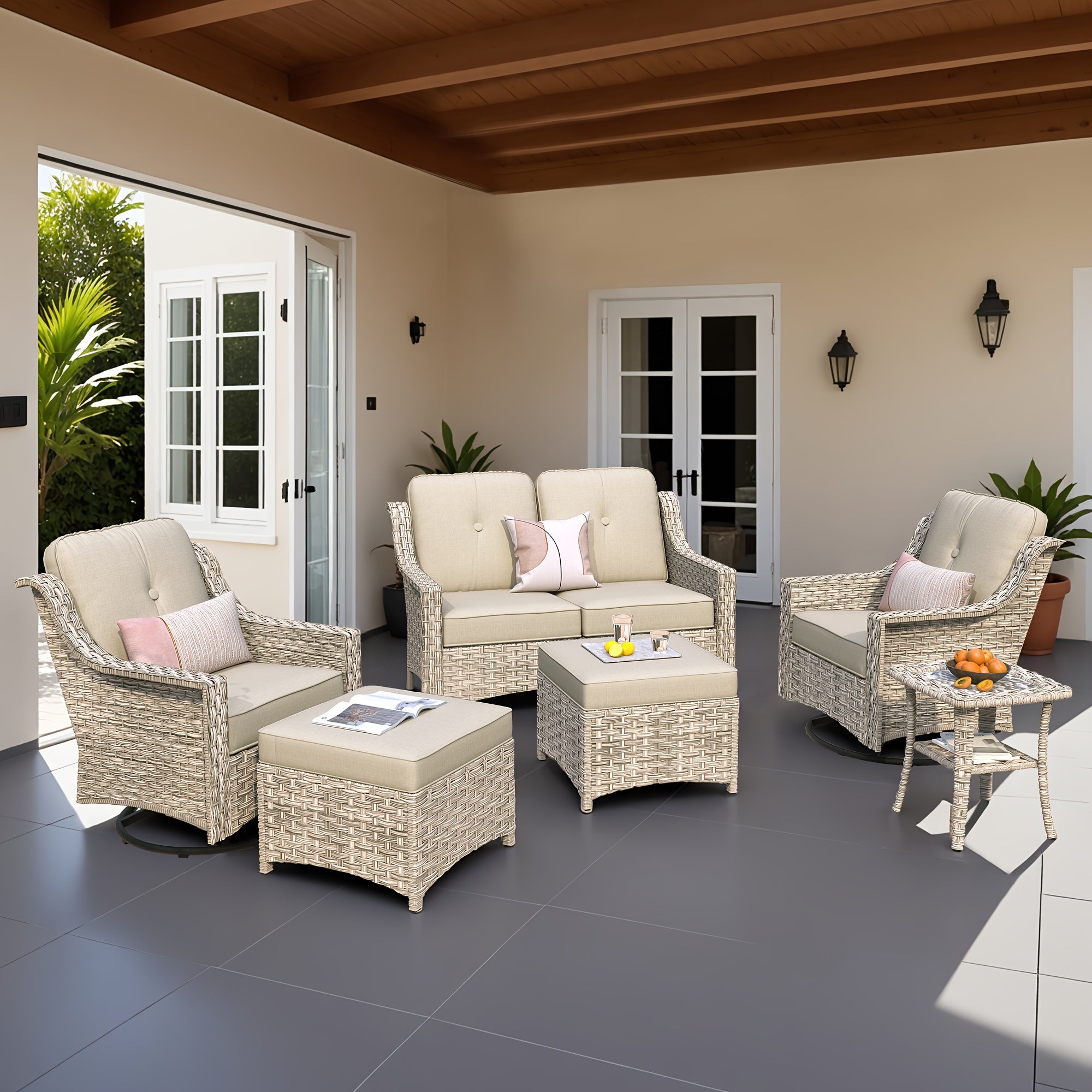 Premium PE Wicker & Steel Outdoor Patio Furniture Set with UV-Resistant Cushions