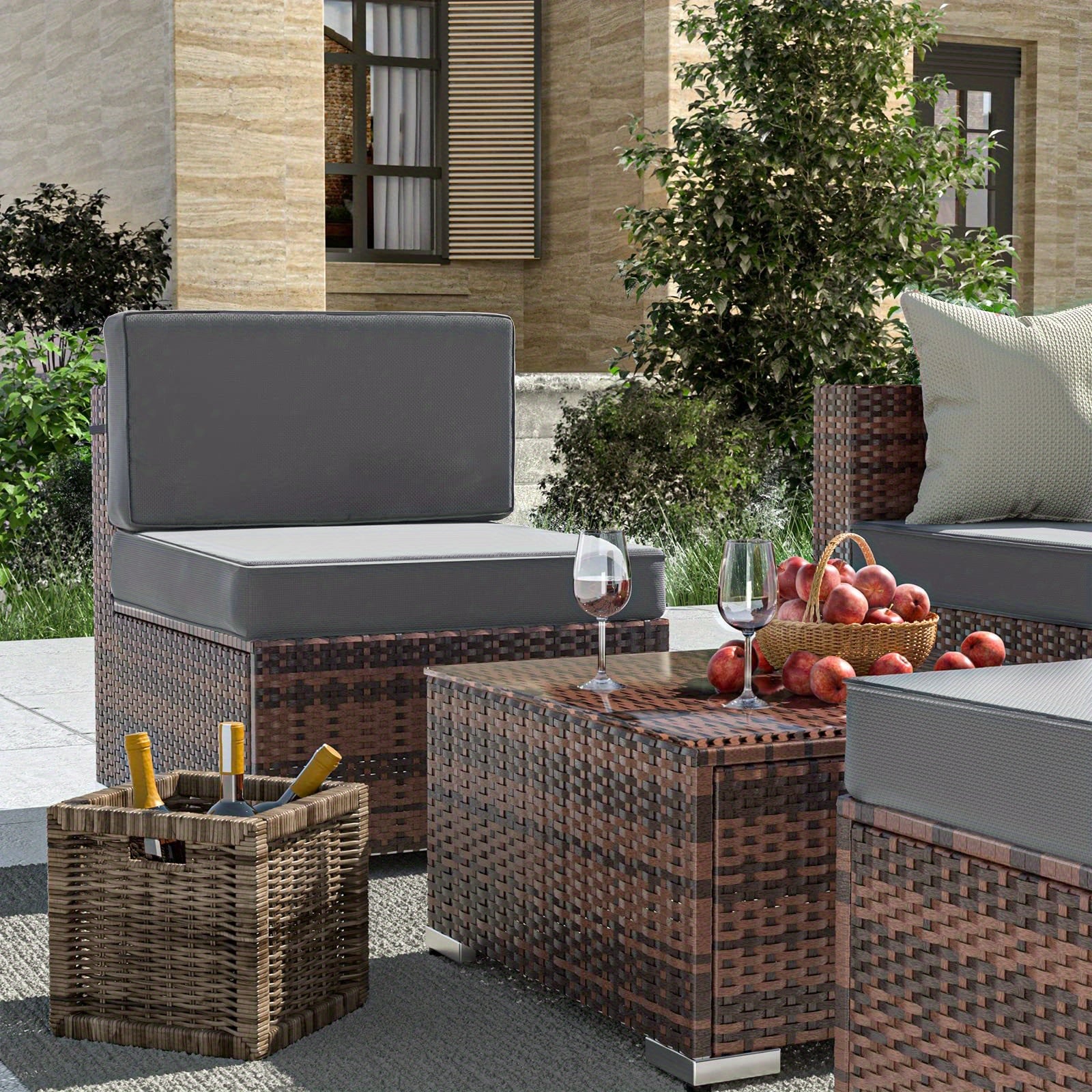 YOUDENOVA 5pcs Outdoor Sectional Sofa with Tea Table and Ottoman