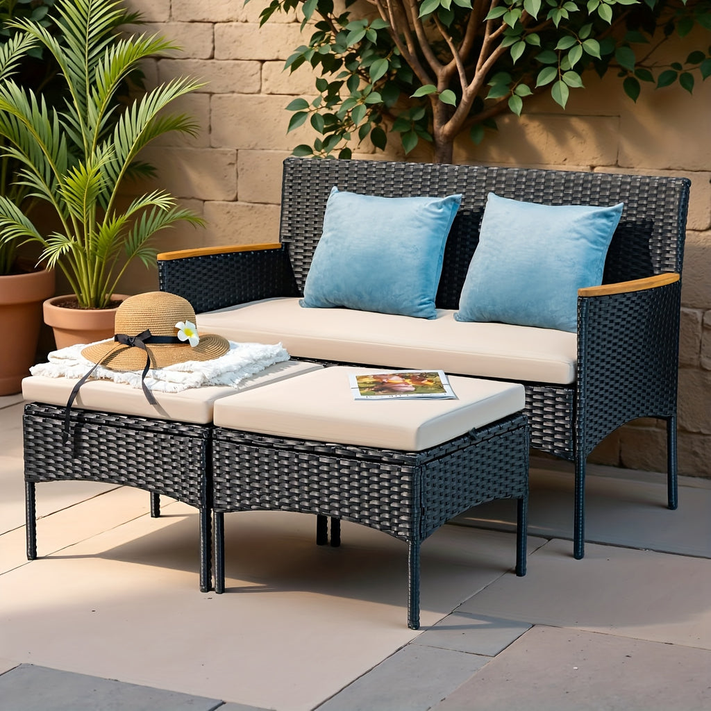 3pcs Outdoor Patio Furniture Set with Cushions - All-Weather Rattan Sofa