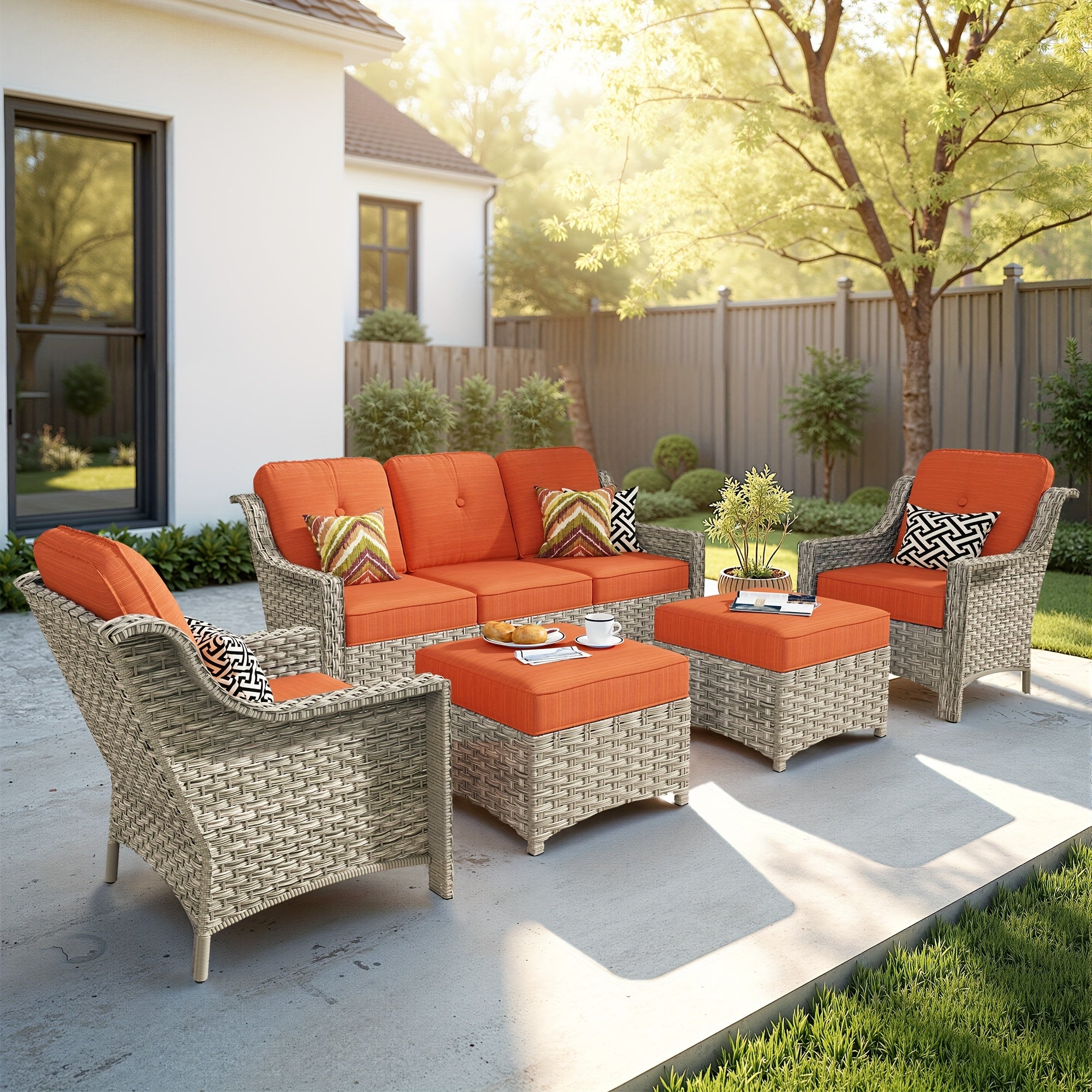 Premium PE Wicker & Steel Outdoor Patio Furniture Set with UV-Resistant Cushions
