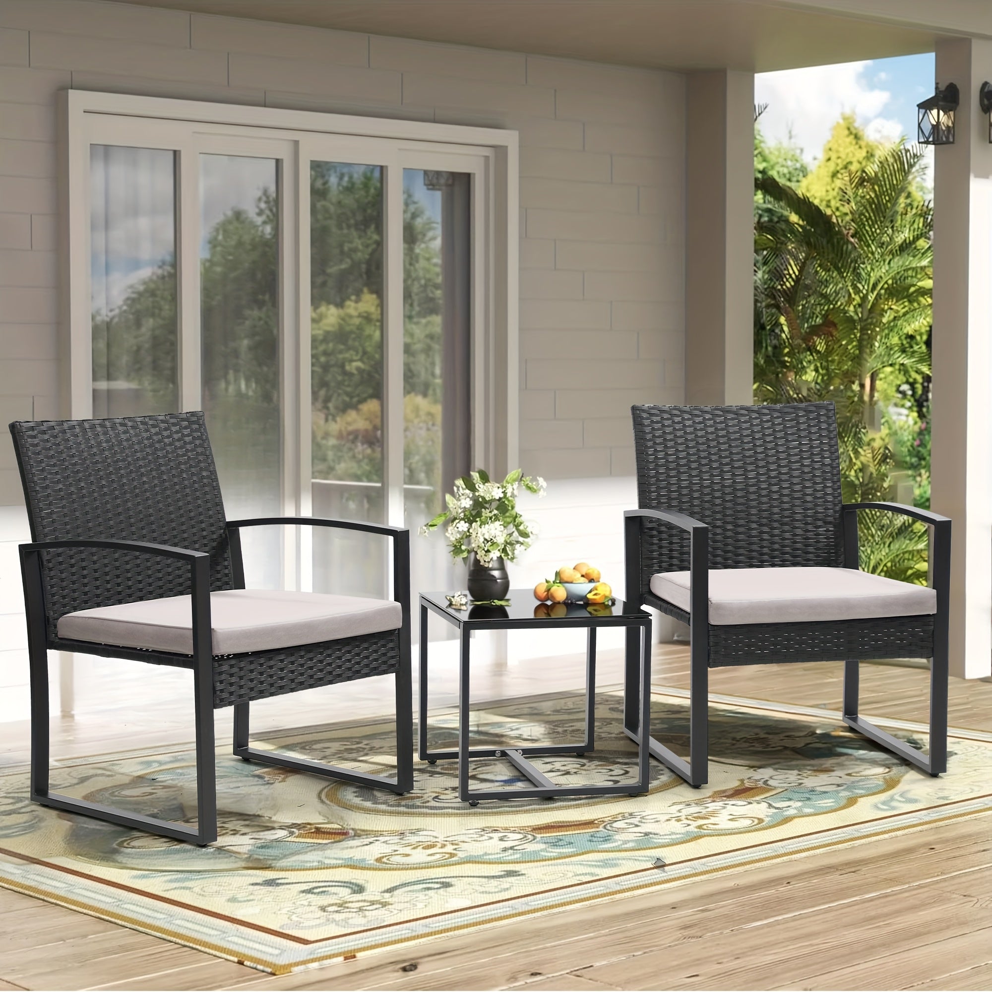 3pcs Outdoor Patio Furniture Set, 2 Waterproof Chairs And 1 Table Bistro Furniture Set