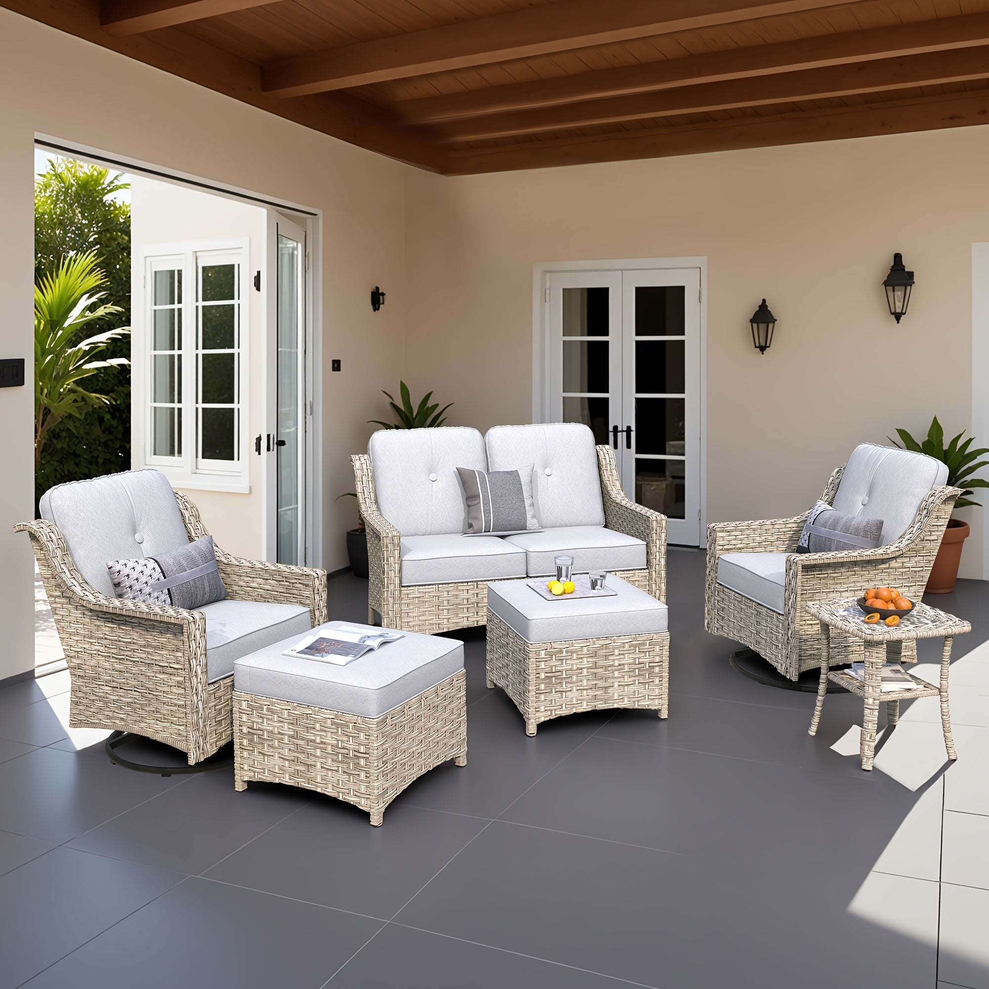 Premium PE Wicker & Steel Outdoor Patio Furniture Set with UV-Resistant Cushions