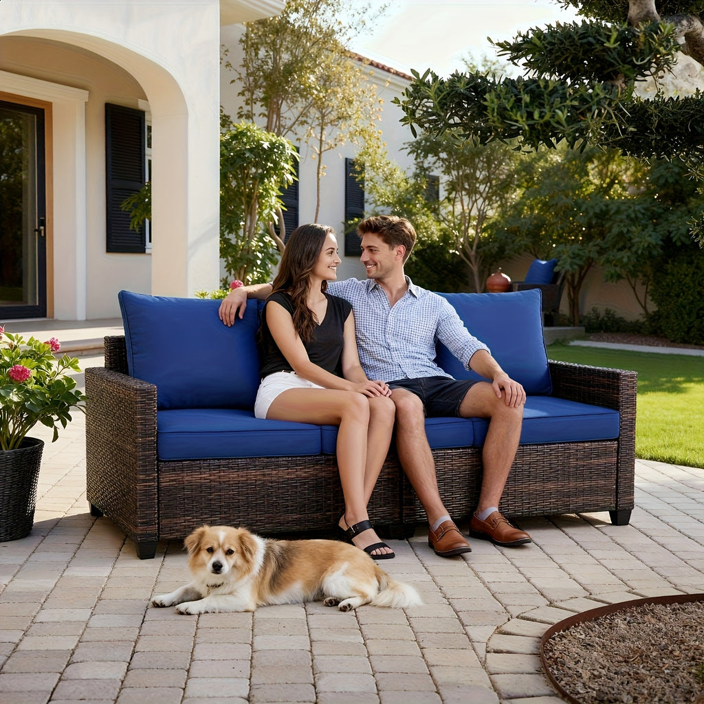 3pcs Patio Furniture Set, All-Weather Wicker Outdoor Sofa with Cushions