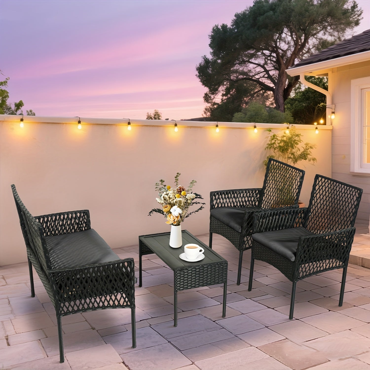 4pcs Outdoor Patio Furniture Set with Cushions & Coffee Table