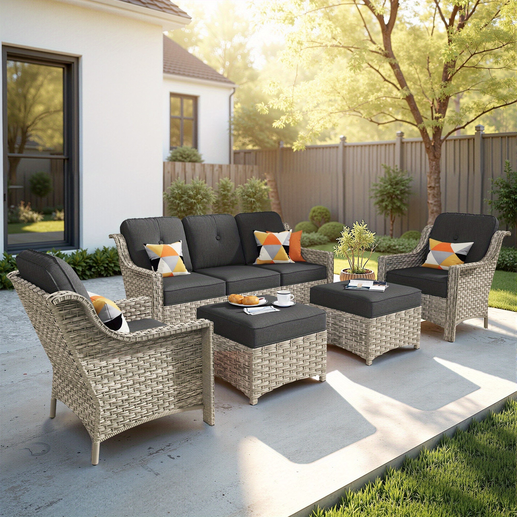 Premium PE Wicker & Steel Outdoor Patio Furniture Set with UV-Resistant Cushions