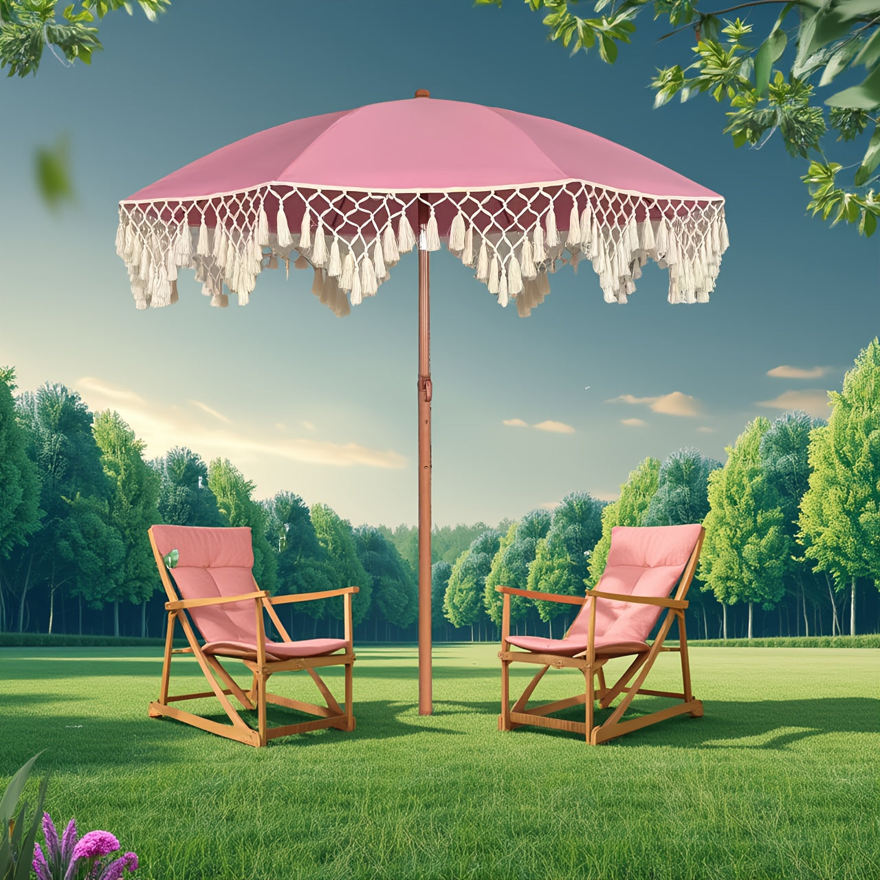 1 Bohemian Style Outdoor Sun Umbrella - Adjustable Height & Tilt Angle