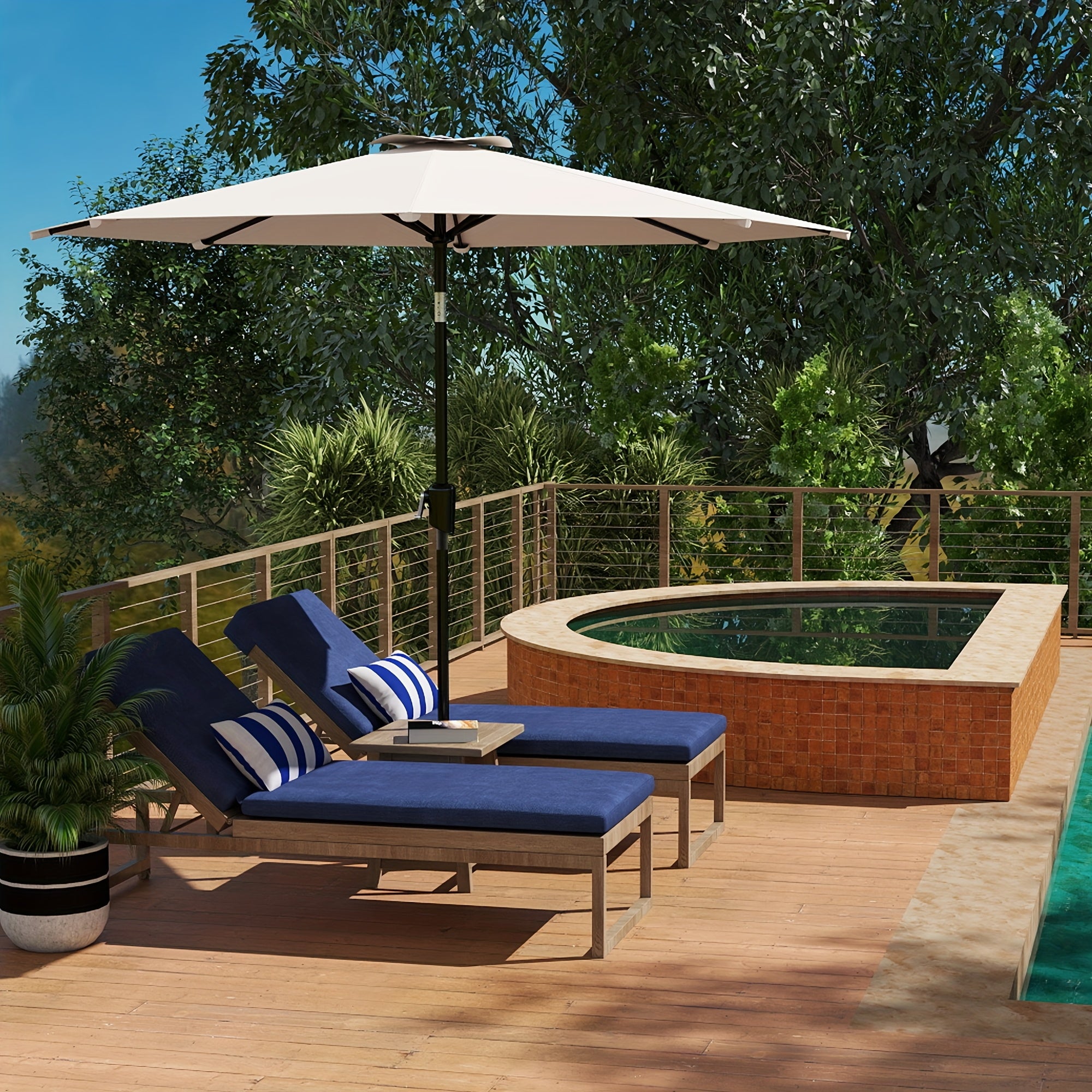 9ft\u002F10F.Outdoor Patio Umbrella. Ideal for Table Or Beach, Push Button Tilt