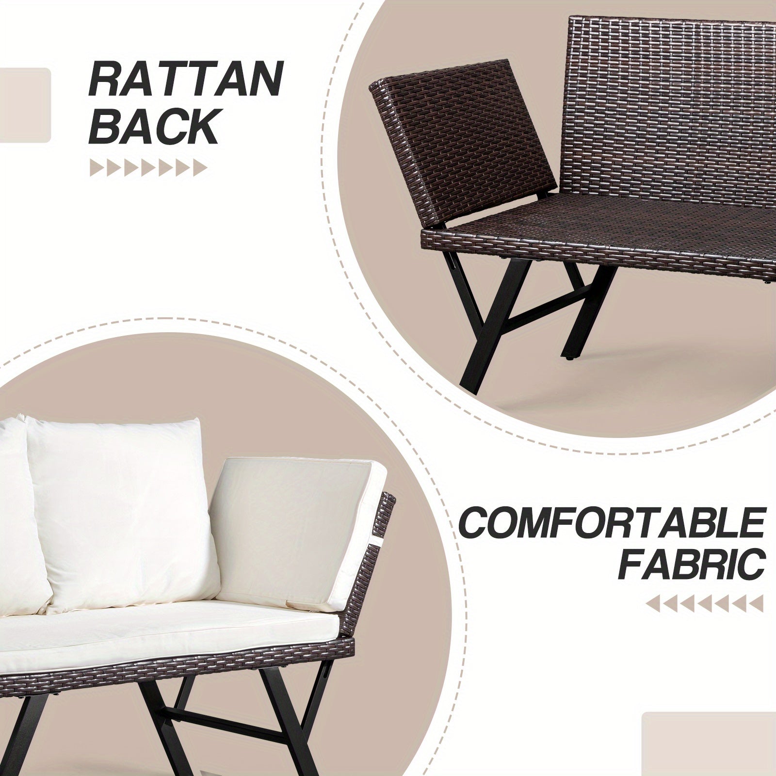 Extendable Dual Purpose Two Color Rattan Ottoman Sofa Brown