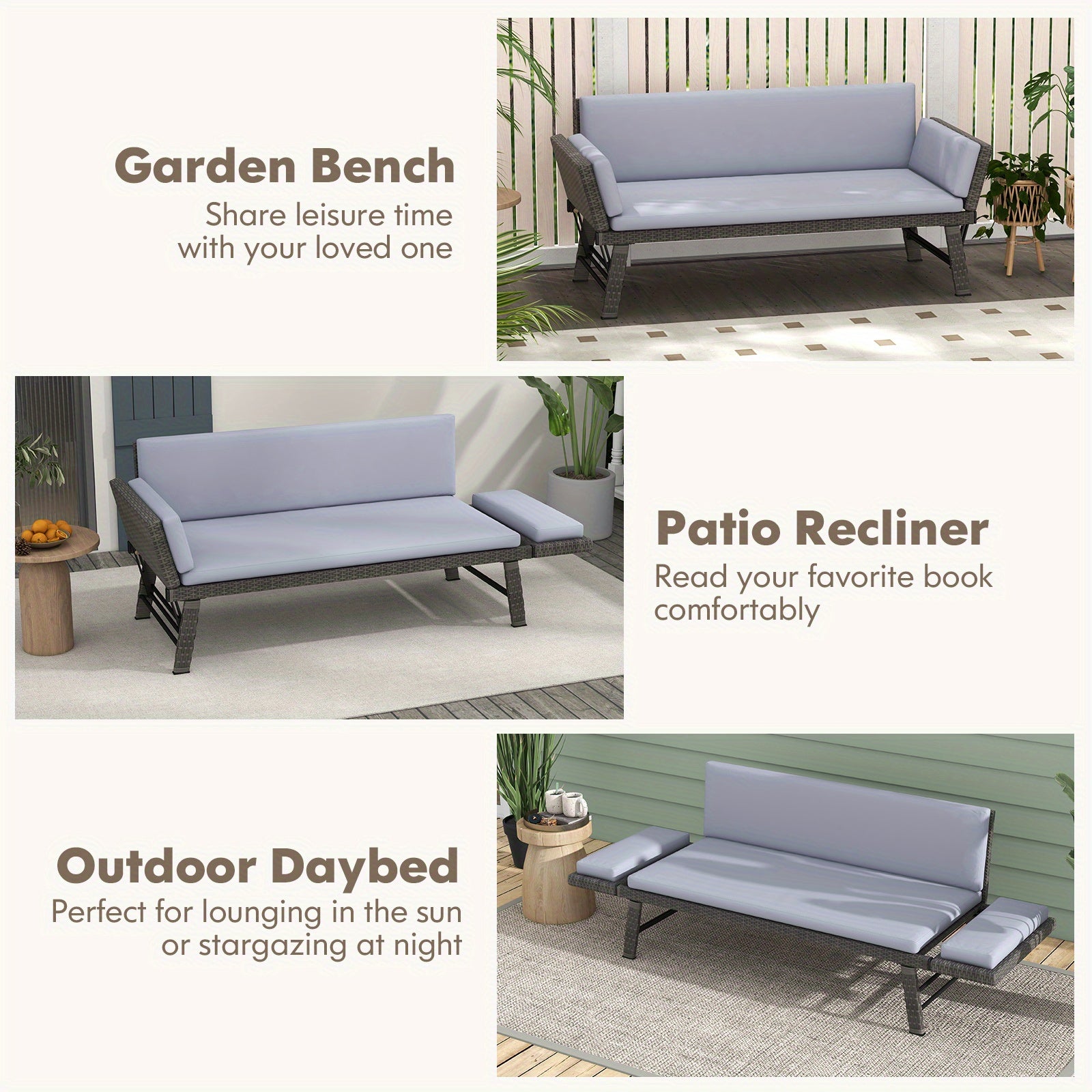 Outdoor Convertible Sofa LIFEZEAL Outdoor Convertible Sofa Daybed with Adjustable Armrests