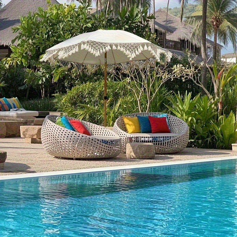 Beach Umbrella, Garden Shade Bohemian White Outdoor Canopy