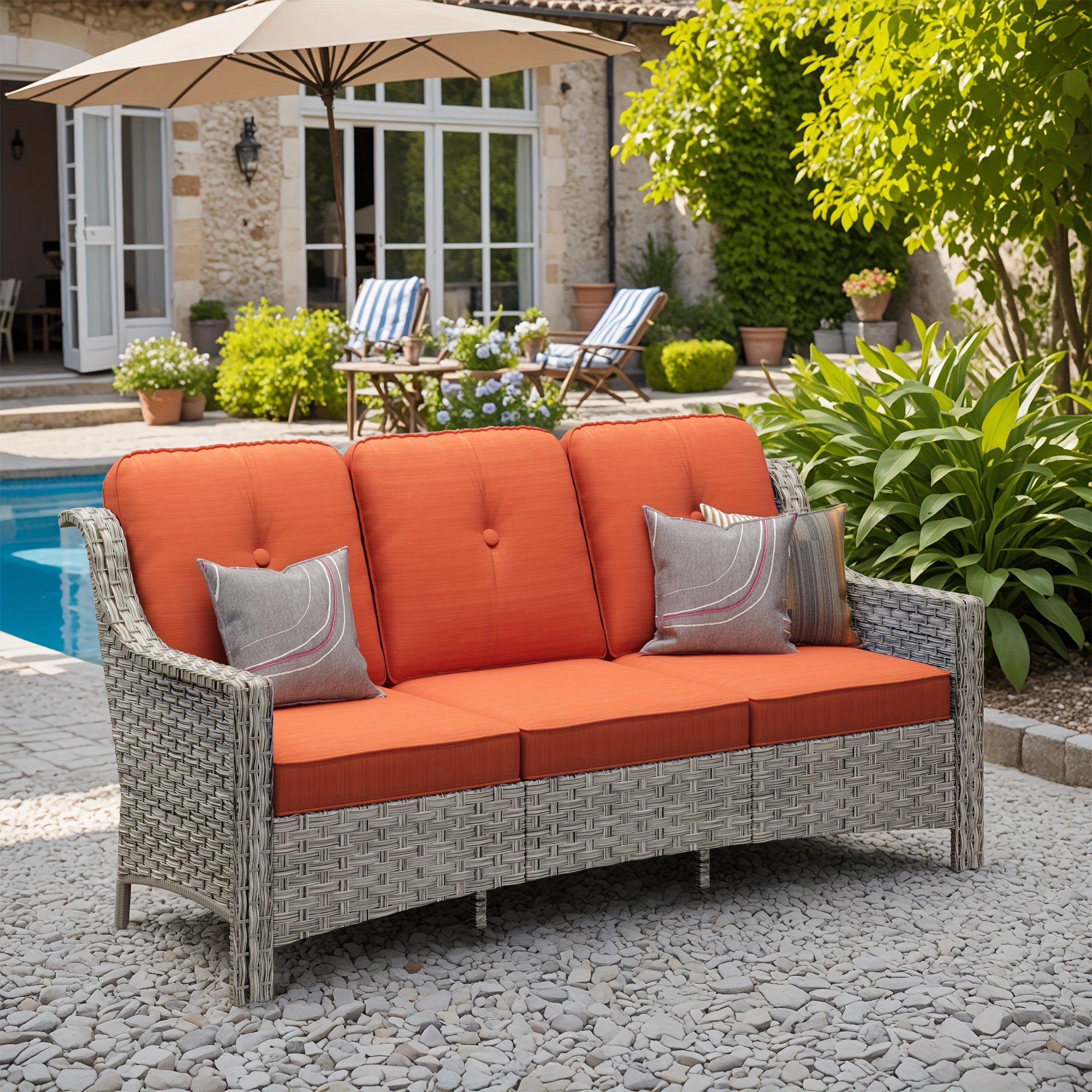 Premium PE Wicker & Steel Outdoor Patio Furniture Set with UV-Resistant Cushions