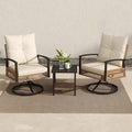 2pcs Outdoor Swivel Chairs with 1 Coffee Table, Set with Armrests